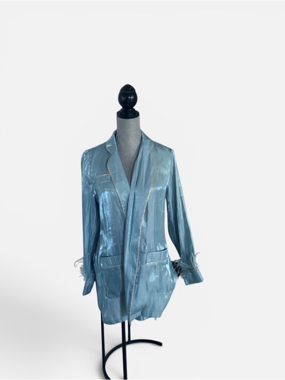 Women’s Metallic Light Blue Satin Button-Up Jacket